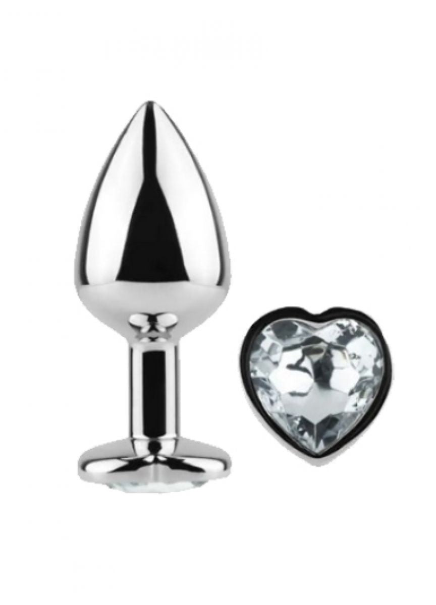 EROS TOYS - CLEAR HEART METALLIC BUTT PLUG MEDIUM